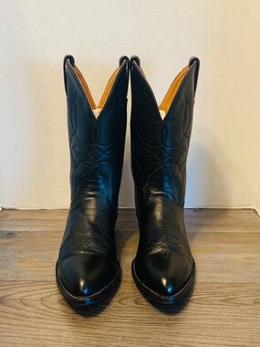 Alberta Boots Canada Handmade Womens Black Leather Tall Western Boots, 8.5 B.